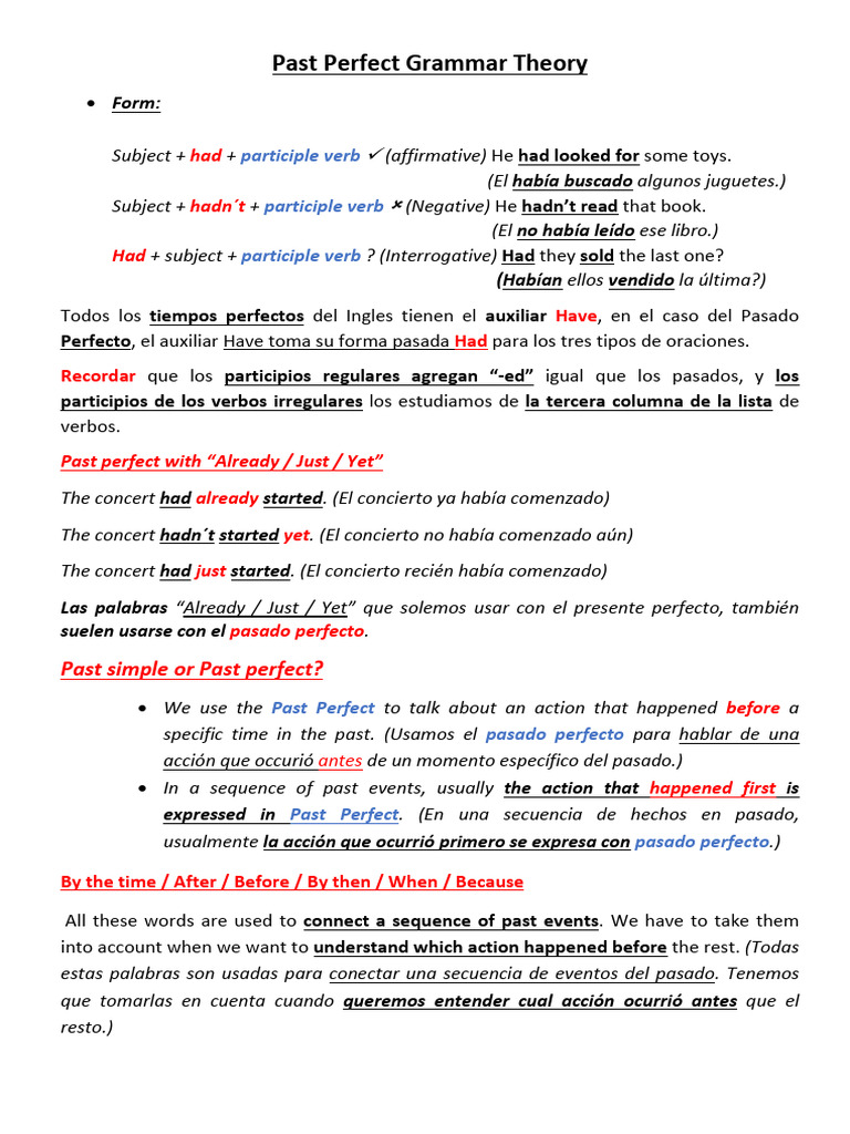 Teoría del Pasado Perfecto en Inglés | PDF | Lingüística | Mecánica del ...