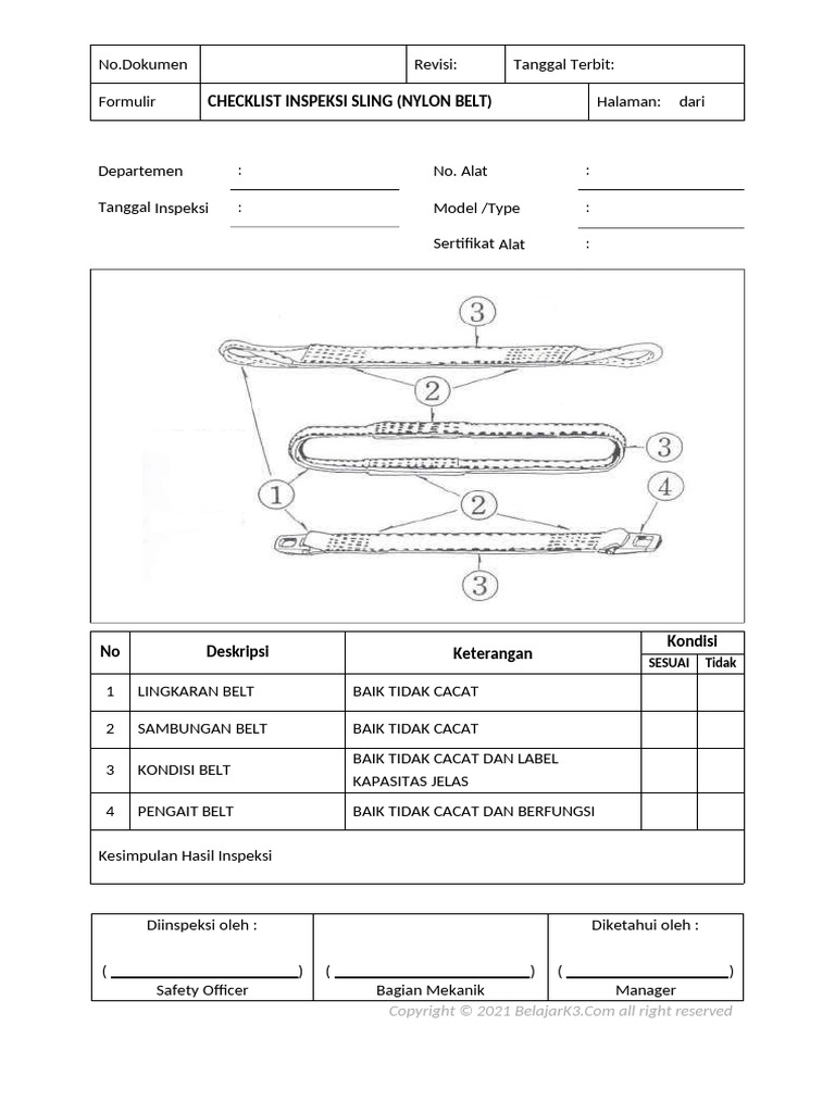 Checklist Inspeksi Sling Nylon Belt | PDF