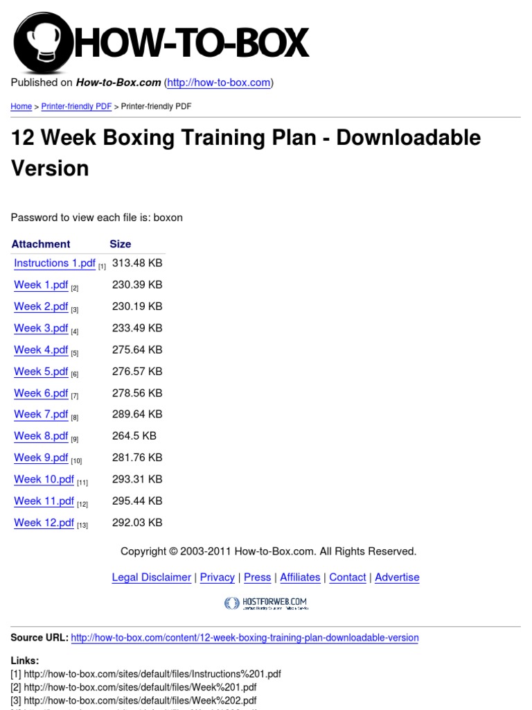 12 Week Boxing Training Plan - Download Able Version