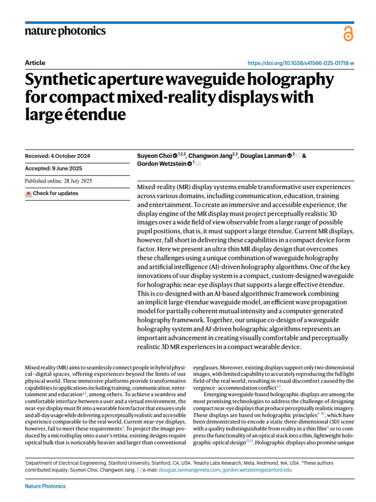 Compact MR Displays with Waveguide Holography | PDF | Holography ...
