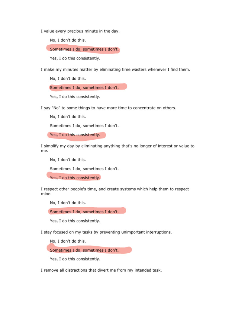 Time Management Questionaire | PDF