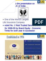 Welcome To The Presentation On LIC of India: - One of The World's Largest Life Insurance Company