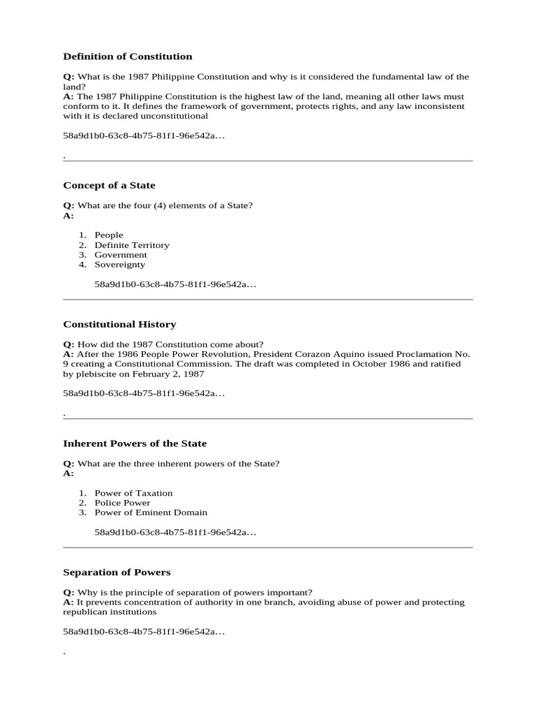 Overview of the 1987 Philippine Constitution | PDF | Constitution ...