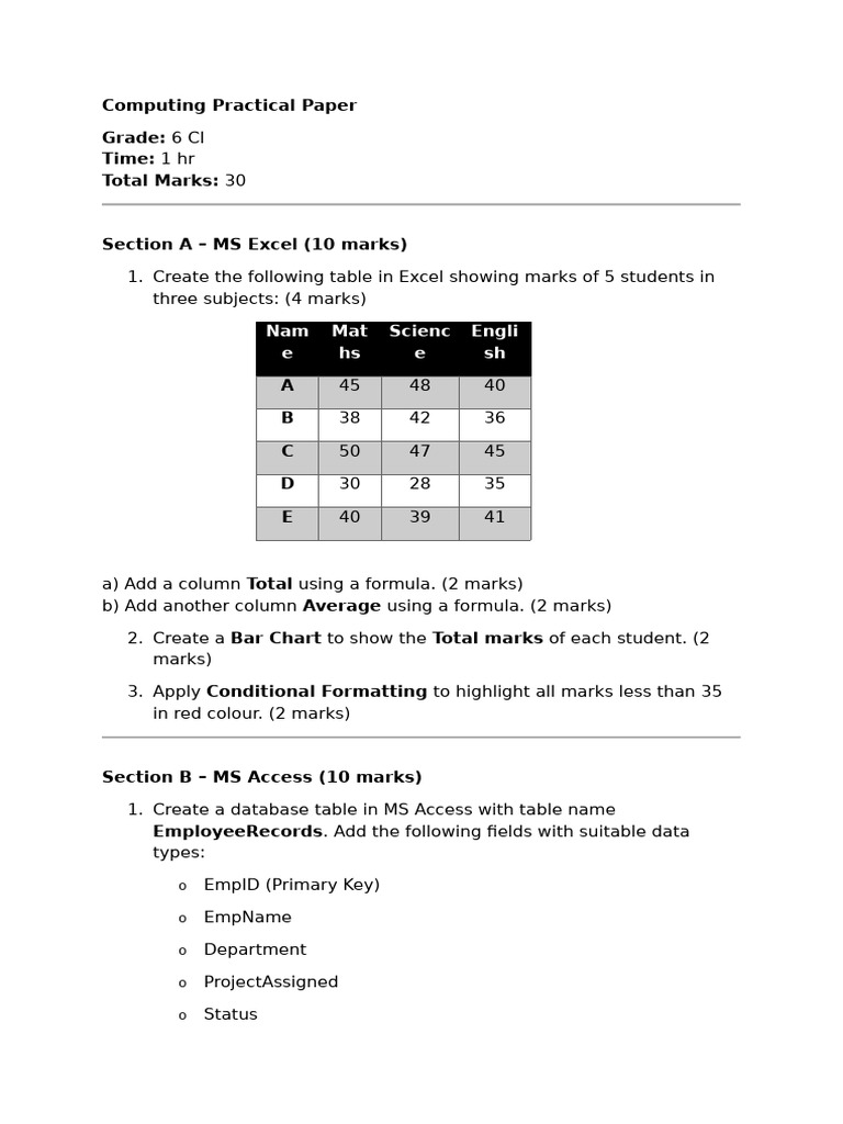 Grade 6 Computing Practical Exam Guide | PDF | Data Management Software ...