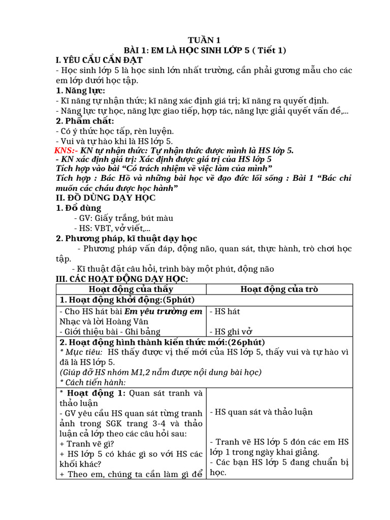 Ke Hoach Bai Day Dao Duc 5 HT - 2392023163611 | PDF