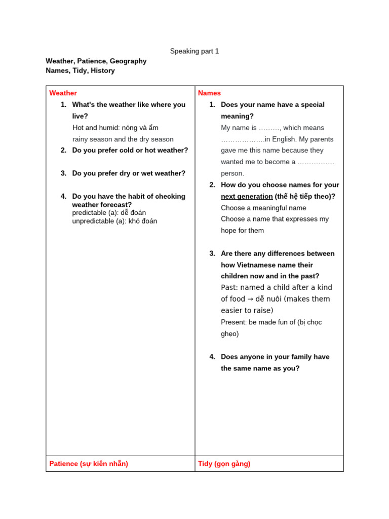 Discussing Weather and Names | PDF