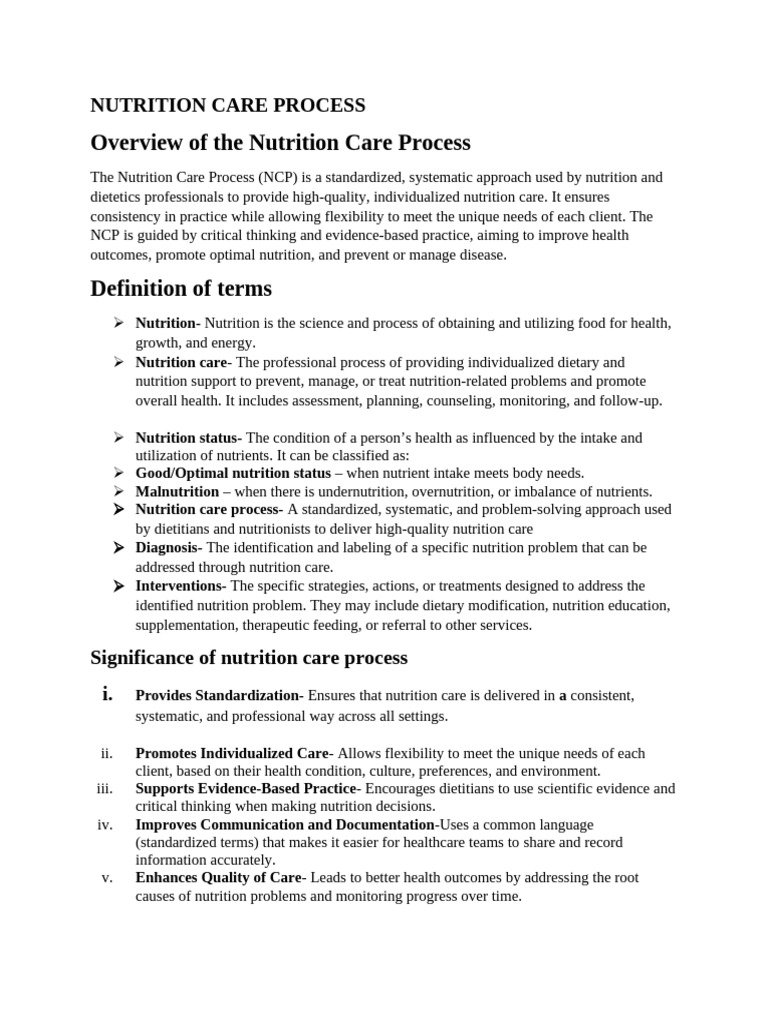 Nutrition Care Process Overview | PDF | Body Mass Index | Blood