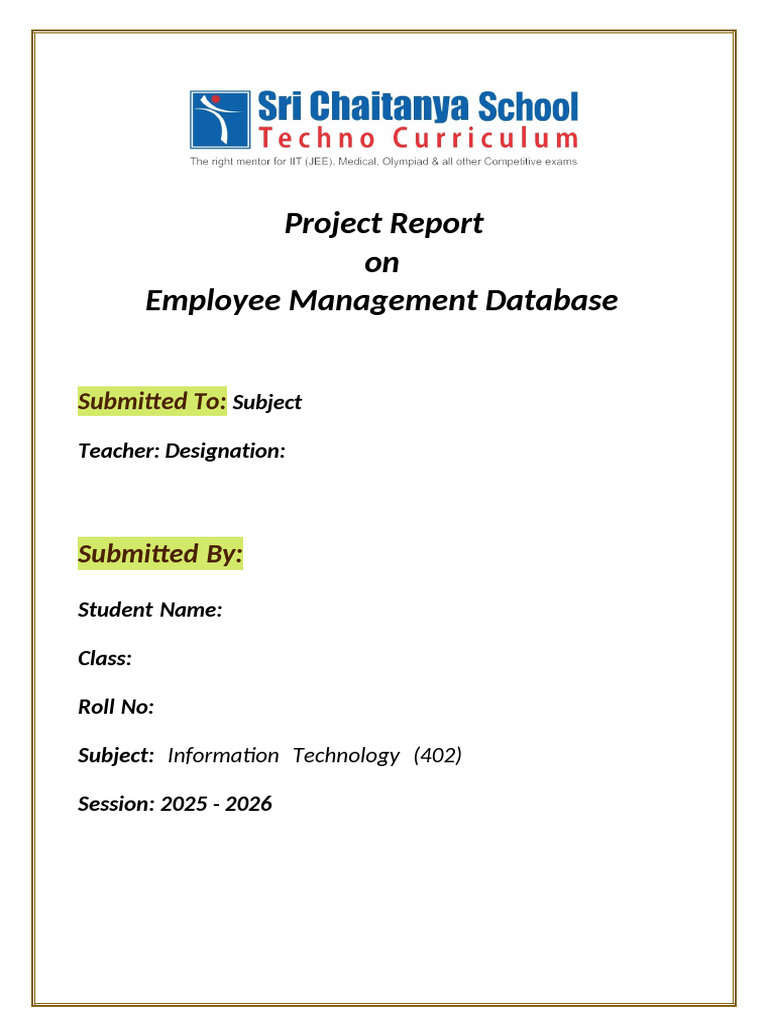 Project Report On Employee Management Database: Submitted by | PDF ...
