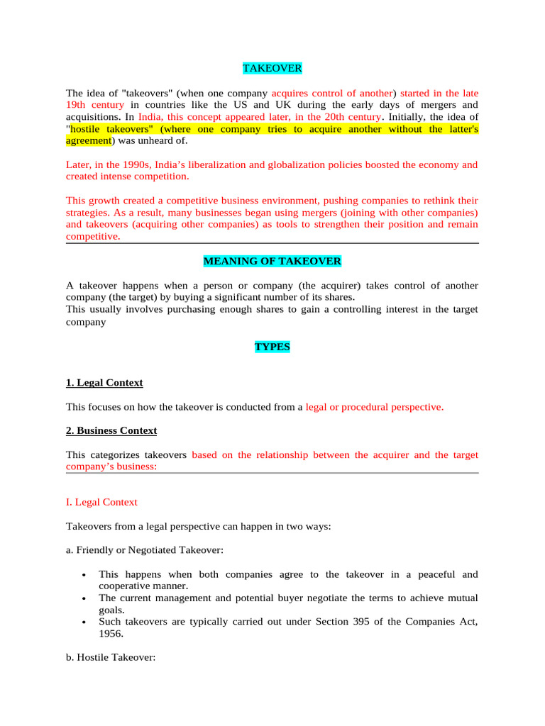 Takeover | PDF | Takeover | Mergers And Acquisitions