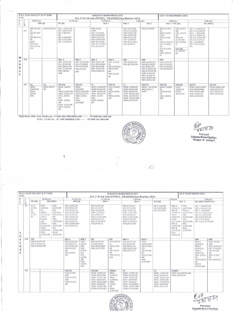 Class Routine For Odd Semester 2024 25 | PDF