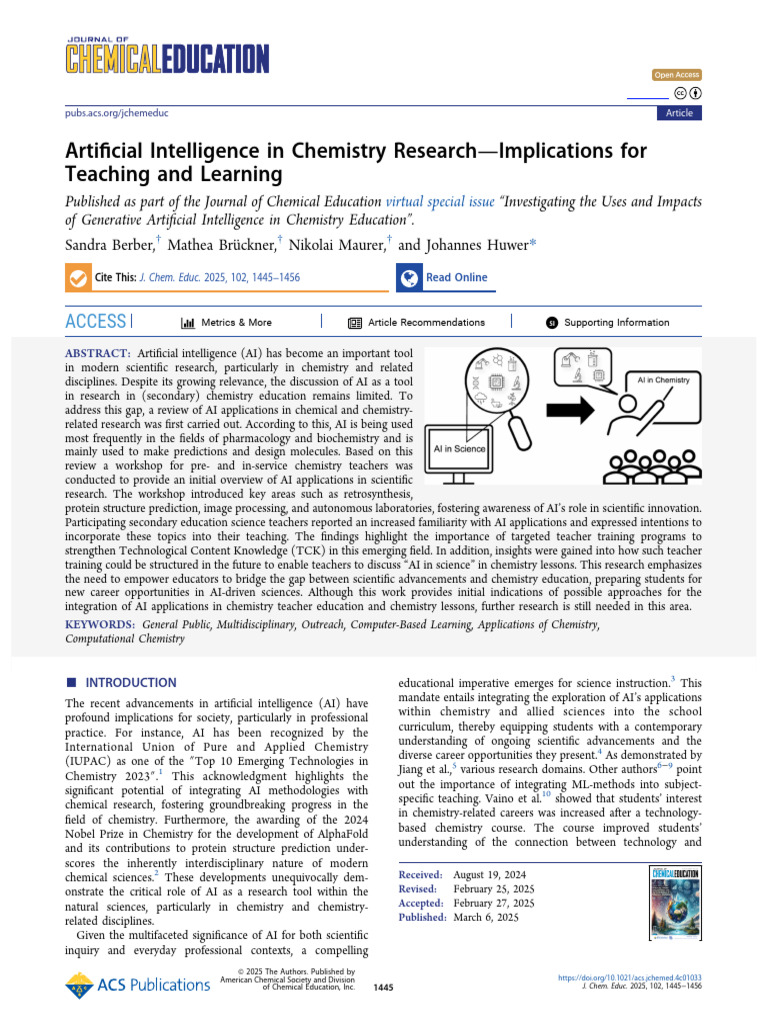 AI Applications in Chemistry Education | PDF | Artificial Intelligence ...