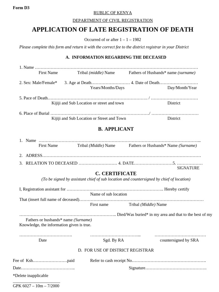 Late Death Registration Form D3 Kenya | PDF | Chess Theory | Chess