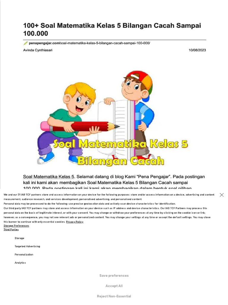 Soal Matematika Kelas 5 Bilangan Cacah Sampai 100000 | PDF