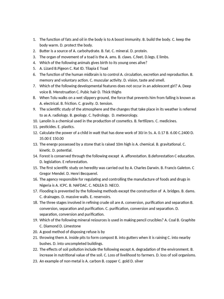 Science and Biology Quiz Questions | PDF | Force | Soil