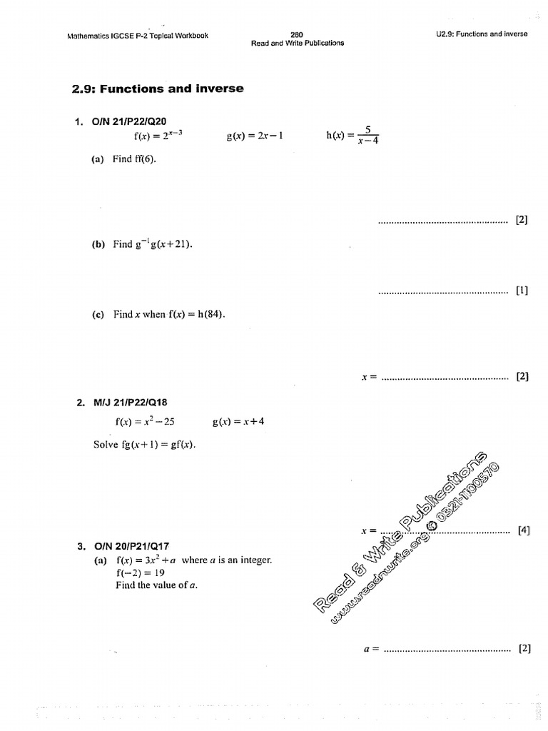 Functions 0580 Extracted Pages From IGCSE Mathematics P2 Topical | PDF