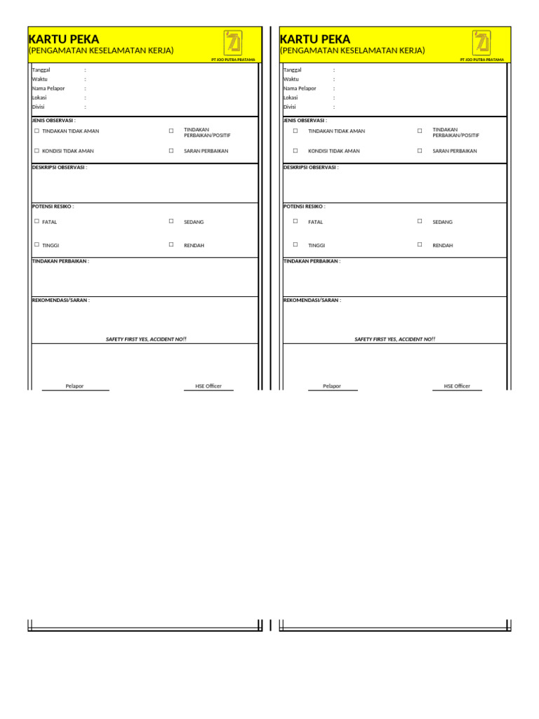 Pengamatan Keselamatan Kerja Peka Card | PDF