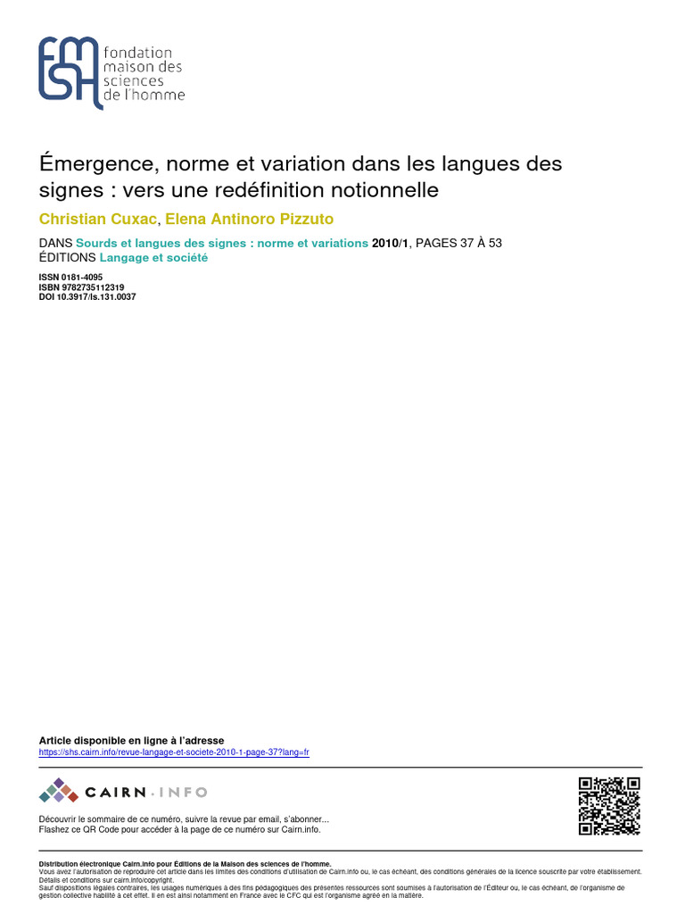 Émergence et variation des langues des signes | PDF | Langue des signes ...