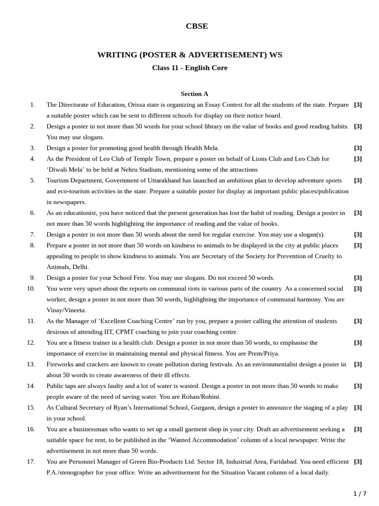 CBSE Class 11 Poster & Advertisement Guide | PDF | Advertising