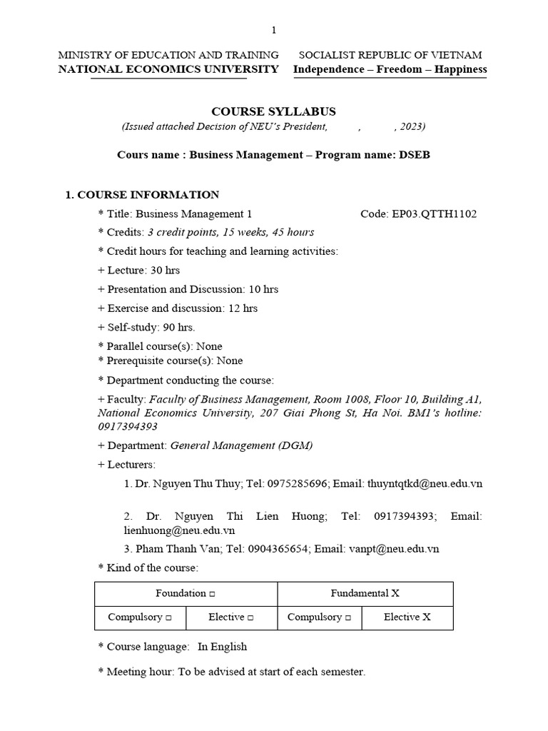 Business Management Course Syllabus | PDF | Economics | Multiple Choice
