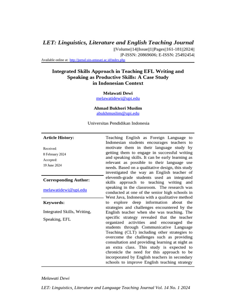 Integrated Skills in EFL Writing & Speaking | PDF | Language Education ...