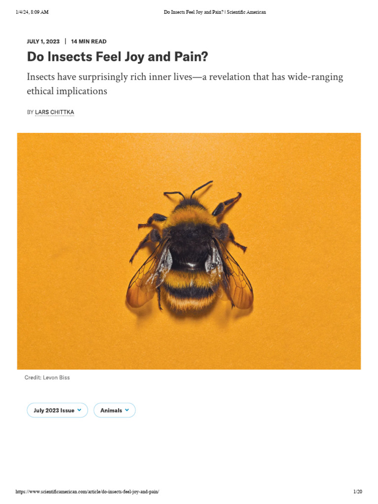 1-4-3 - Chittka - Do Insects Feel Joy and Pain | PDF | Pollination | Pain