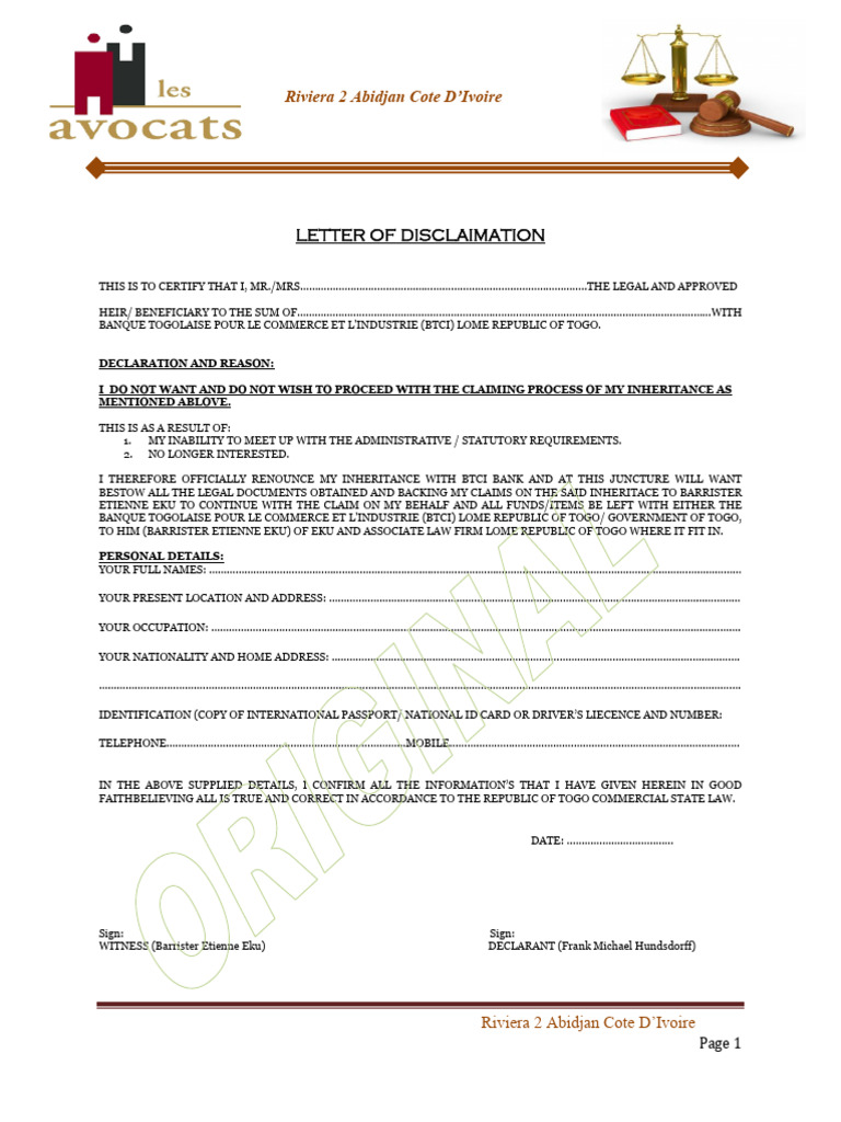 Disclamation Letter (2023!10!07 09-50-49 Utc) | PDF | Identity Document ...