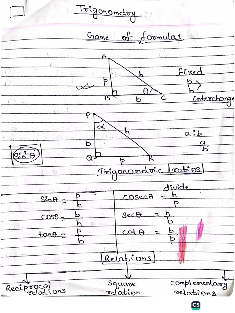 Class 10 Maths Trigonometry Simple Notes | PDF