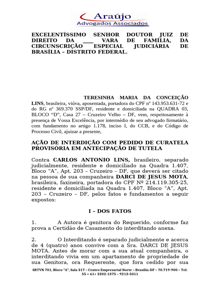 Ação de Interdição - Curatela | PDF | AVC