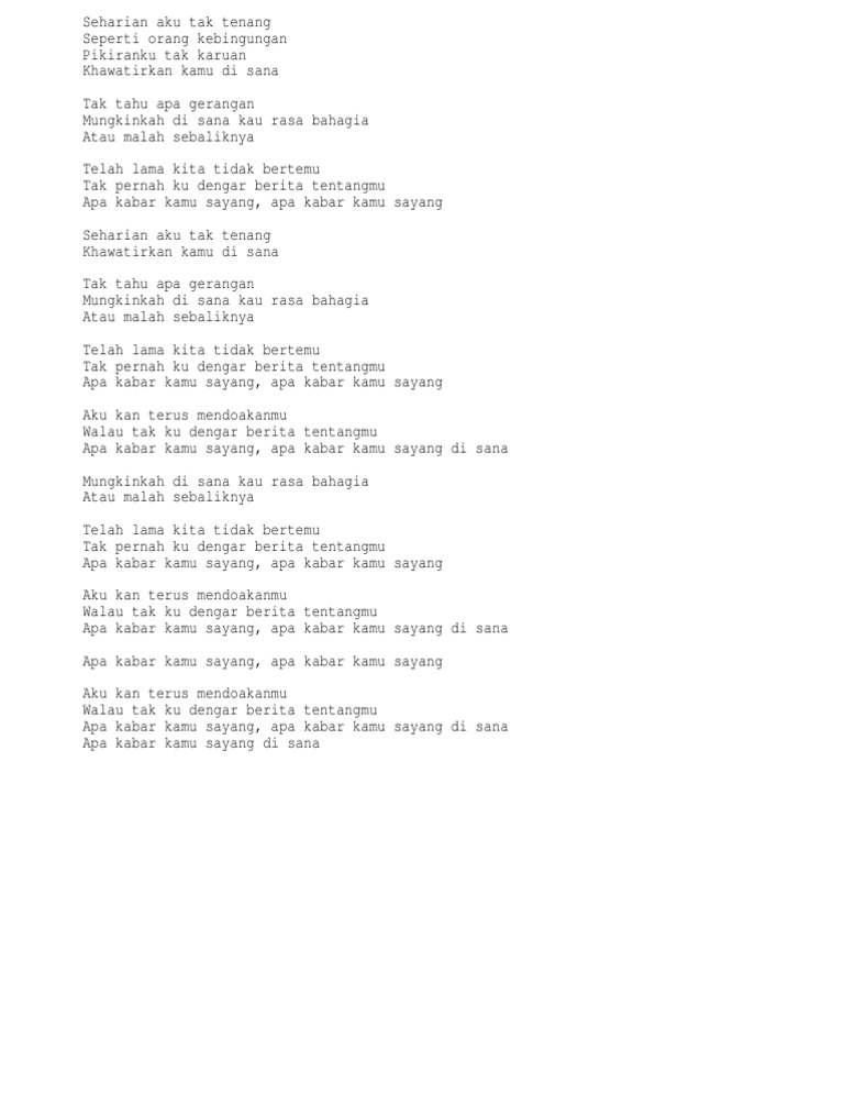 Lirik Lagu Apa Kabar Sayang Armada Goreng