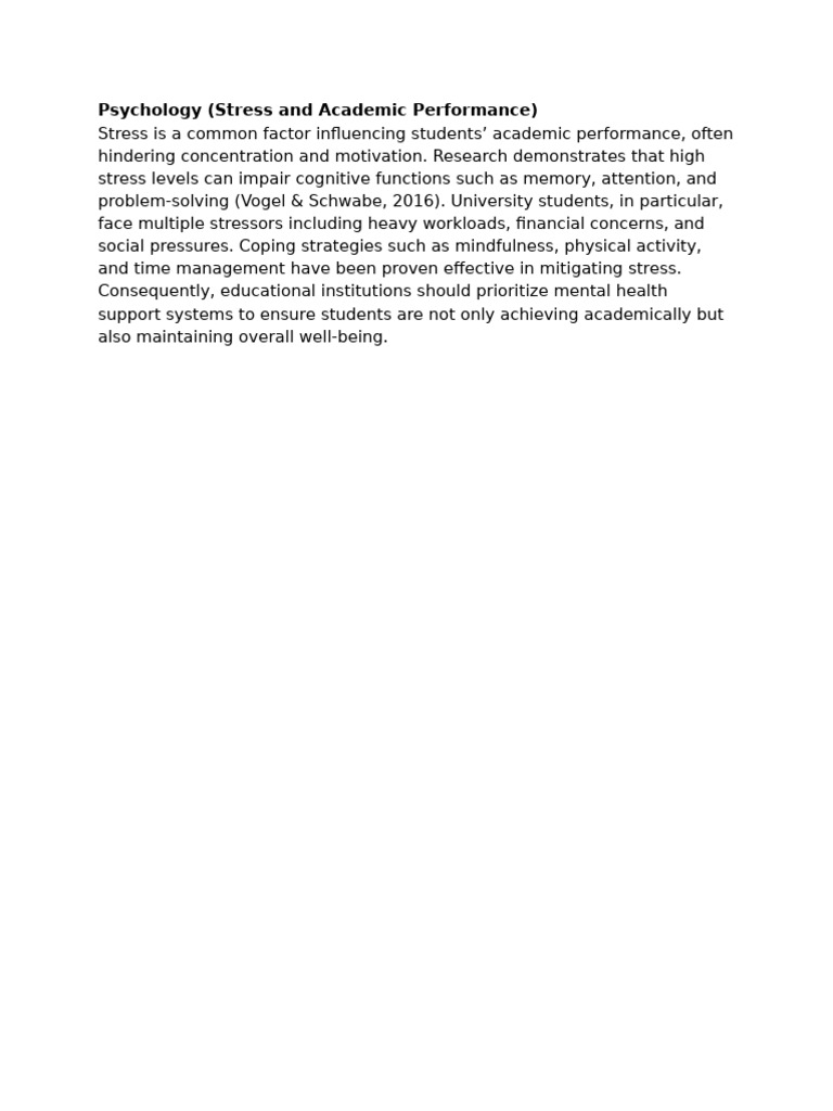 Stress Impact on Student Performance | PDF