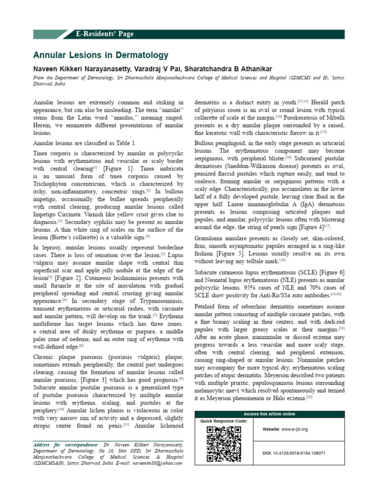 Understanding Annular Lesions in Dermatology | PDF | Psoriasis | Dermatitis