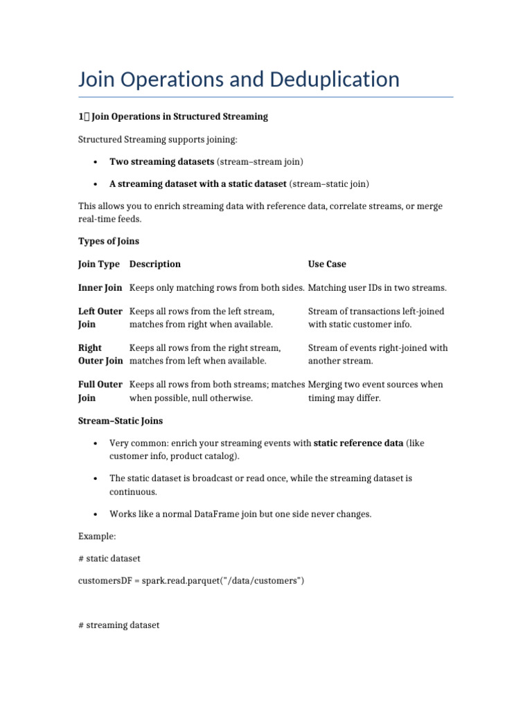 Stream Joins and Deduplication in Spark | PDF | Information Technology ...