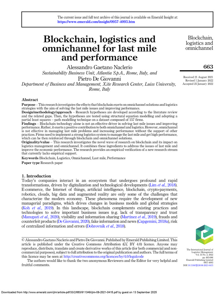 Blockchain's Impact on Last Mile Logistics | PDF | Logistics | Supply Chain