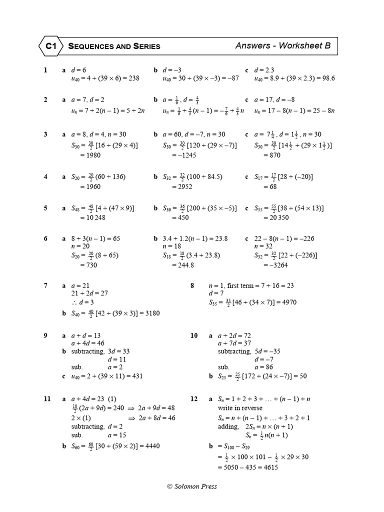 Sequences and Series Worksheet Answers | PDF