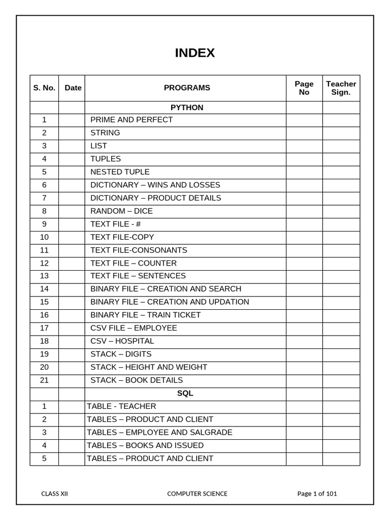 CSC NEW Lab Manual - Class 12-2025 - Final | PDF | Text File | Computer ...