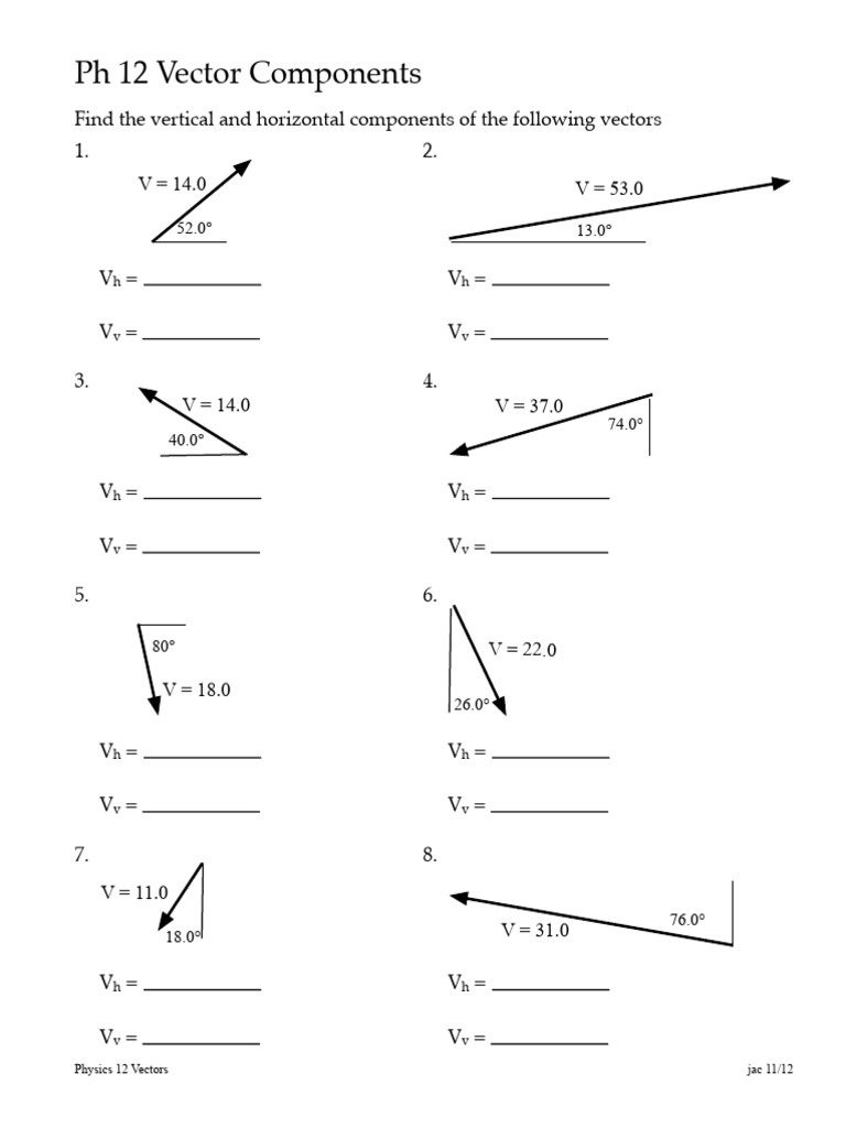 Vector Components Worksheet Answers | PDF | Euclidean Vector | Chess Theory