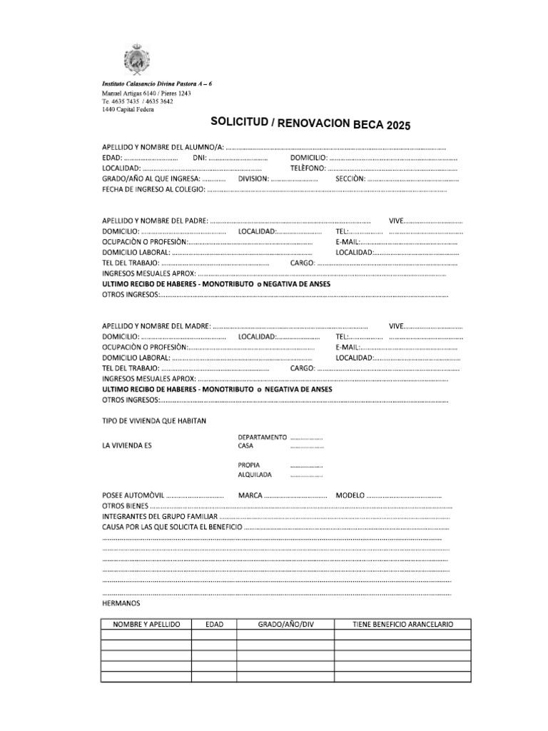 Formulario de Solicitud-Renovacion de Beca 2025 | PDF