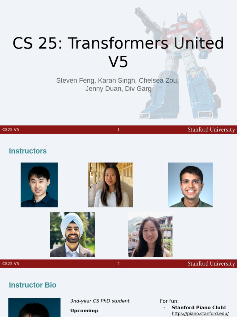 Stanford CS25: Transformers Course 2024-2025 | PDF | Learning | Cognition