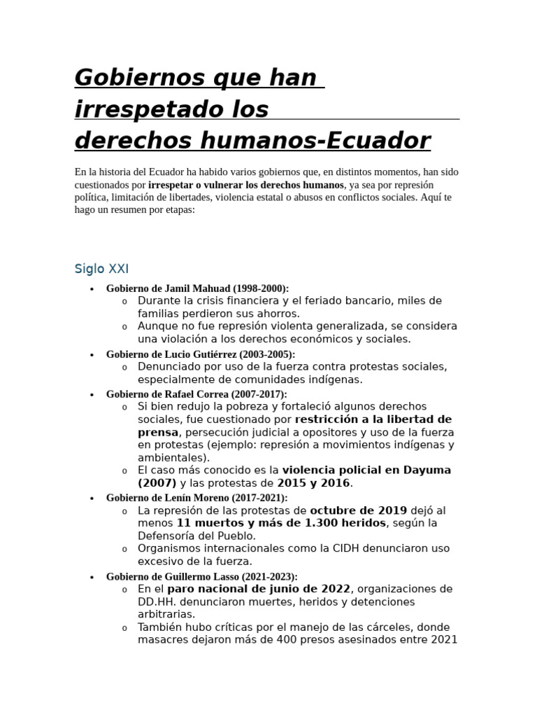 Violaciones a Derechos Humanos en Ecuador | PDF