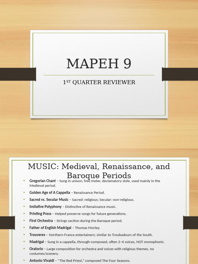 MAPEH 9 1st Quarter Reviewer Guide | PDF | Choir
