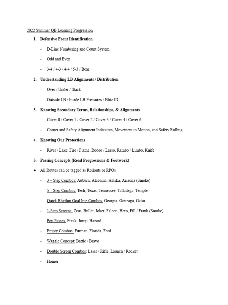 2022 QB Learning Progression Guide | PDF