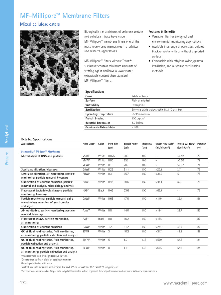 Filter Membrane Specifications | PDF | Sterilization (Microbiology ...