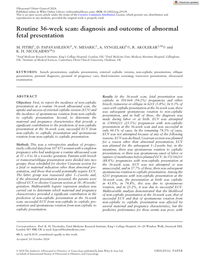 36-Week Ultrasound Fetal Presentation Study | PDF | Caesarean Section ...