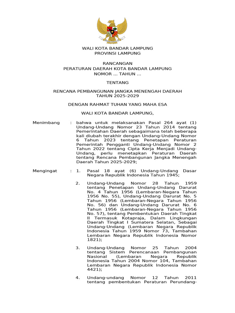 RPJMD Bandar Lampung 2025-2029 | PDF