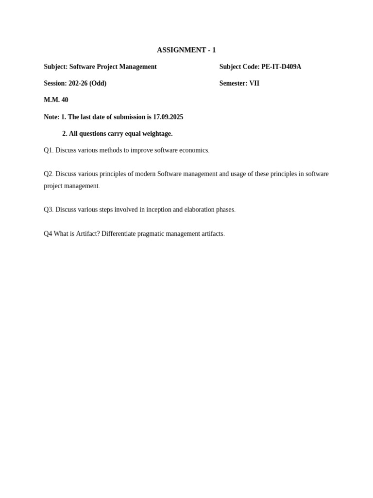 Software Project Management Assignment 1 | PDF
