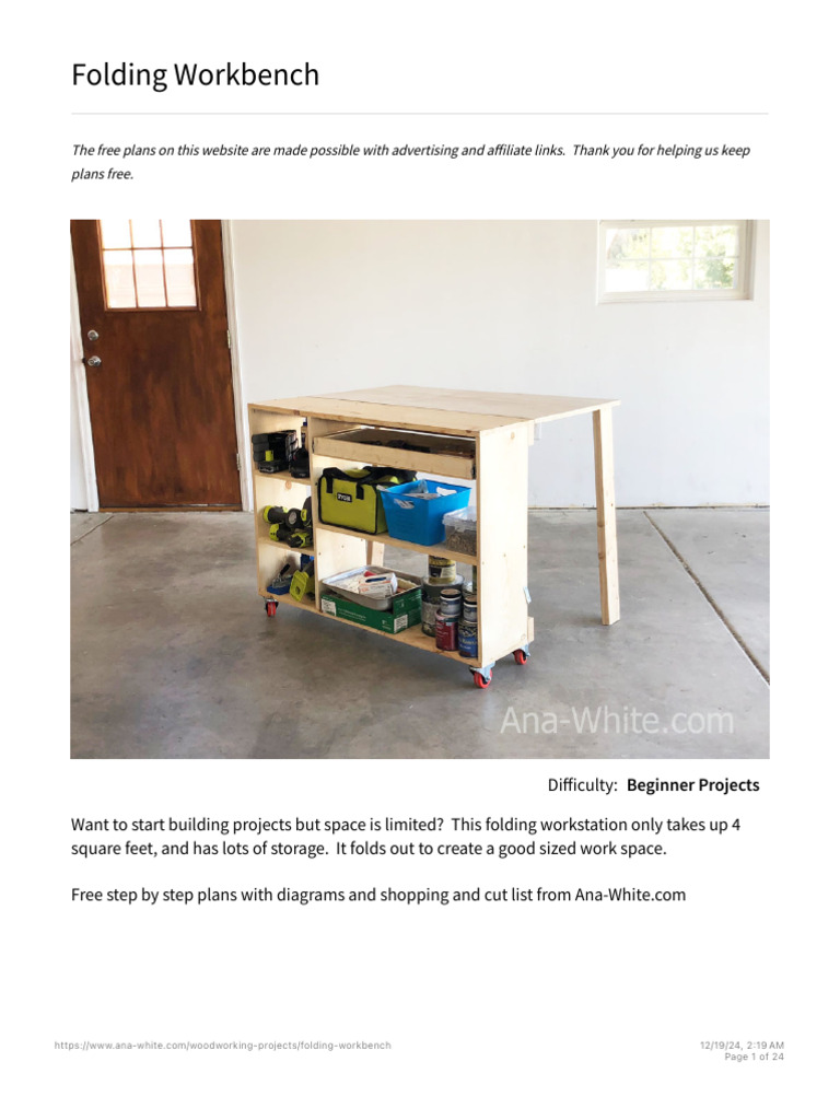 Compact Folding Workbench Plans | PDF