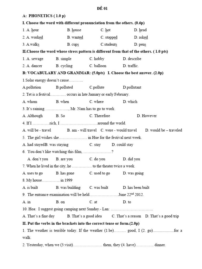 Phonetics and Grammar Practice Test | PDF | Earthquakes