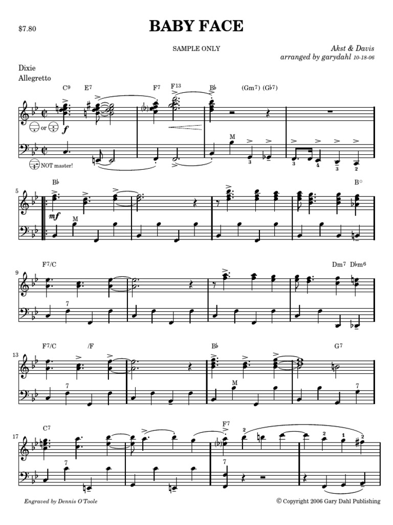 Baby Face Sheet Music Arrangement | PDF
