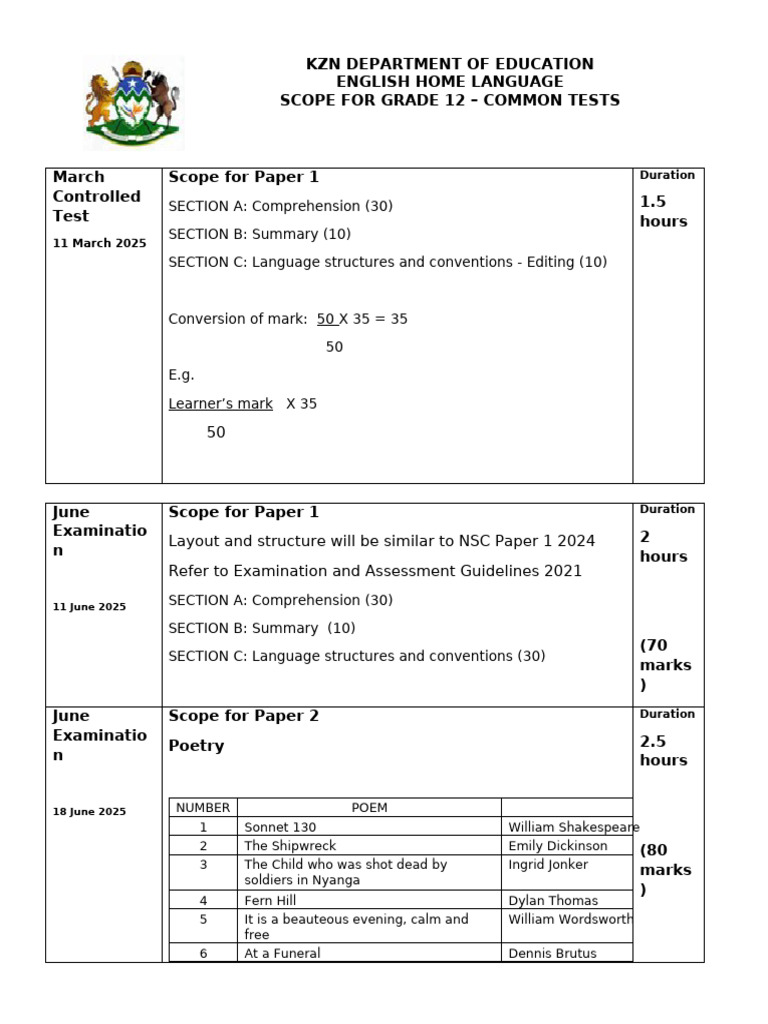 English Home Language Scope 2025 | PDF | Poetry