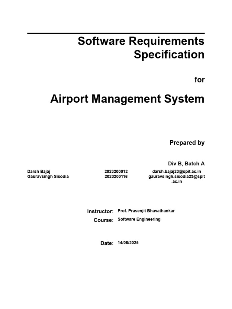 SRS for Airport Management System | PDF | Databases | Transport Layer ...